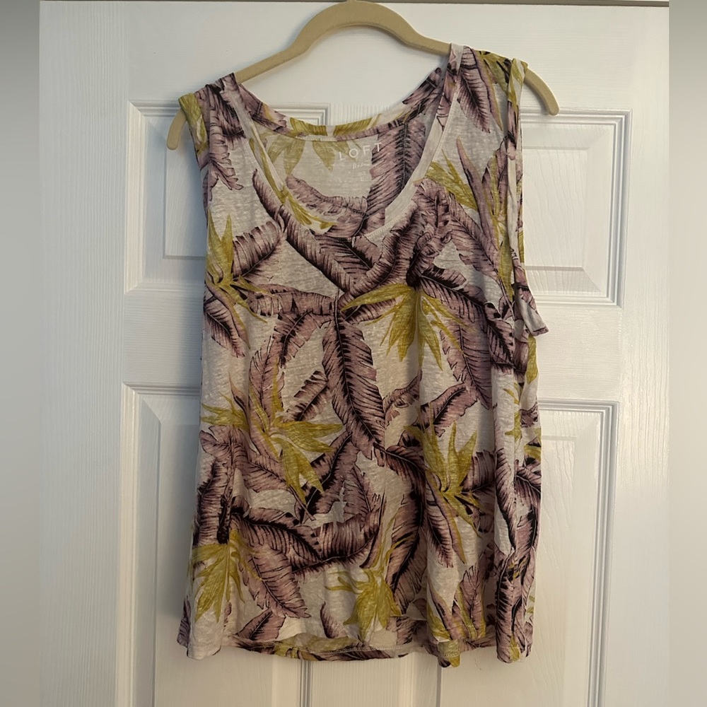 Loft linen printed purple and gold shirt large